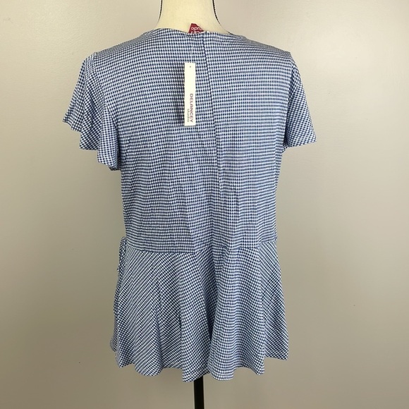 NWT Delancey studio Wrap Blouse Shirt SZ 1X Checkered Blue/White Stretch Comfy - Picture 7 of 11